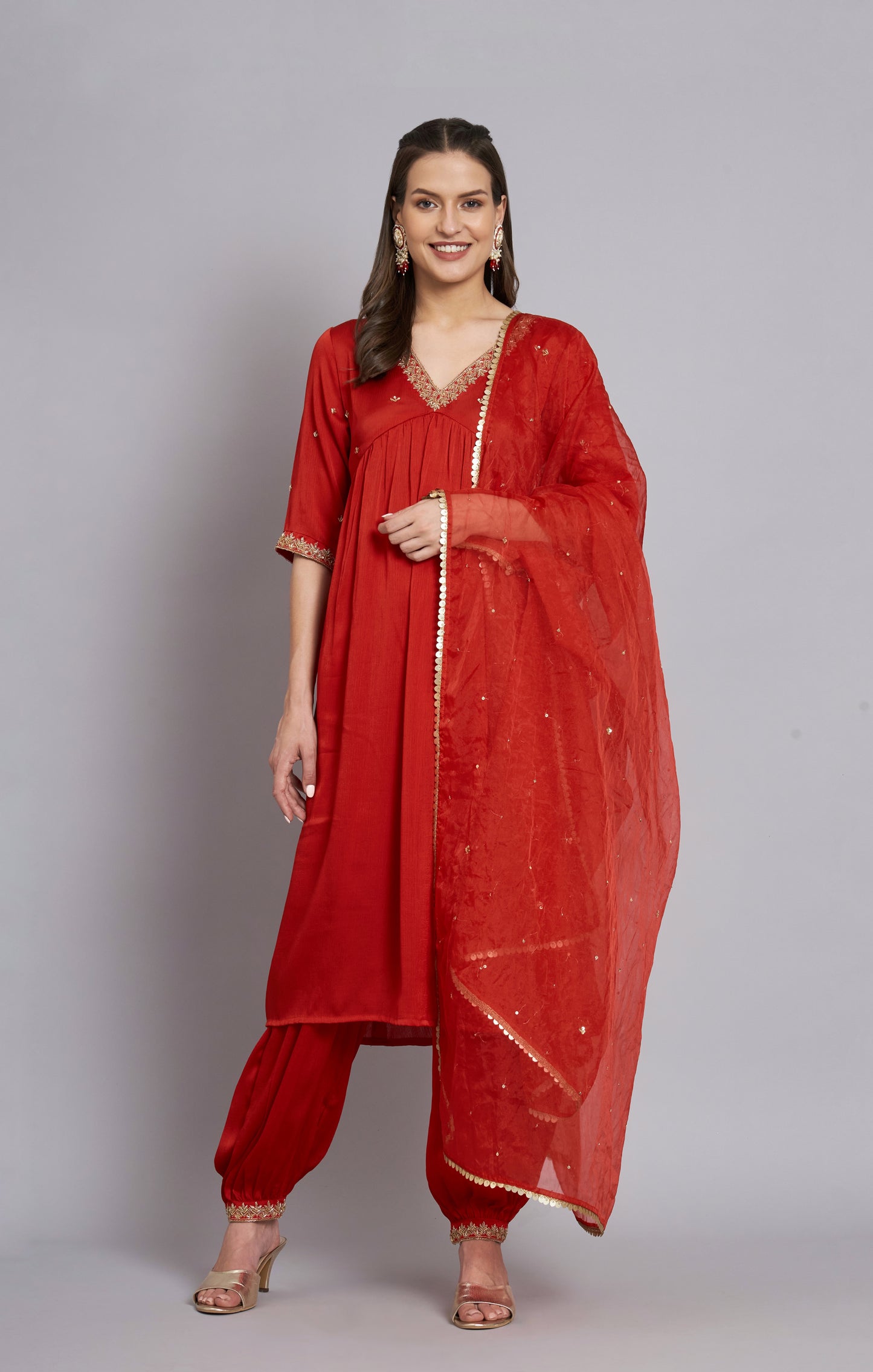 Pariza Red Hand Embroidered Suit Set