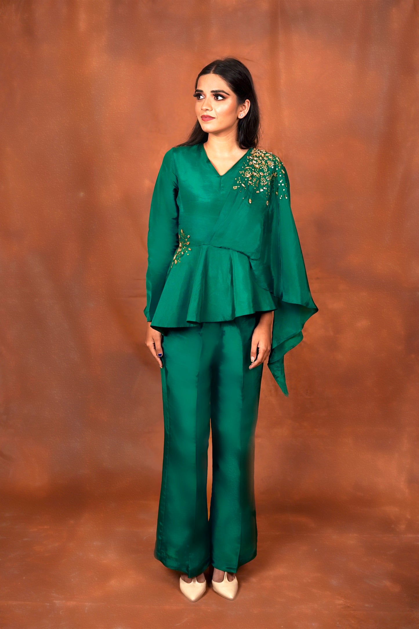 Aarya Green Peplum Style Drape Set