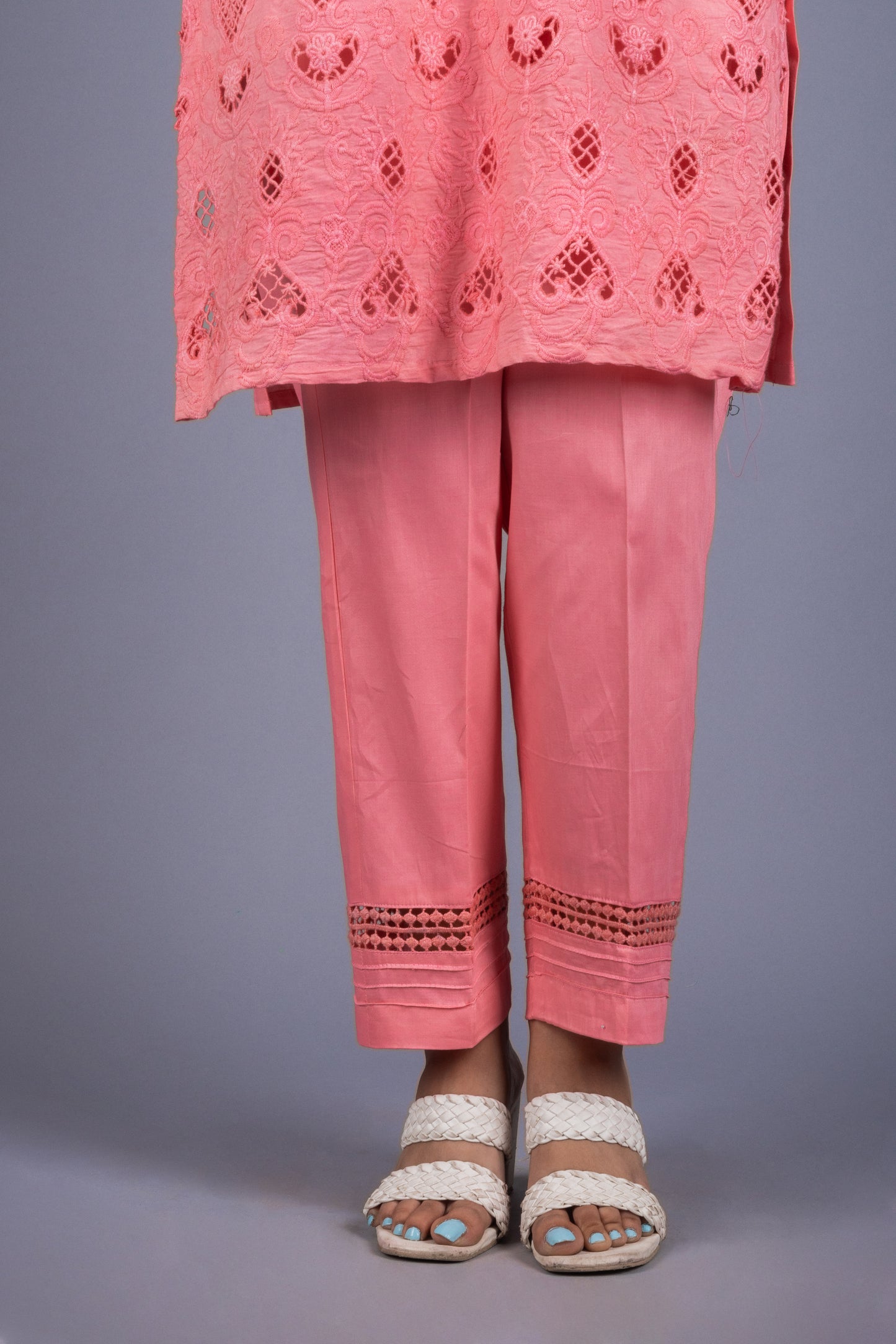 Hazel Pink Cutwork Embroidered Suit Set
