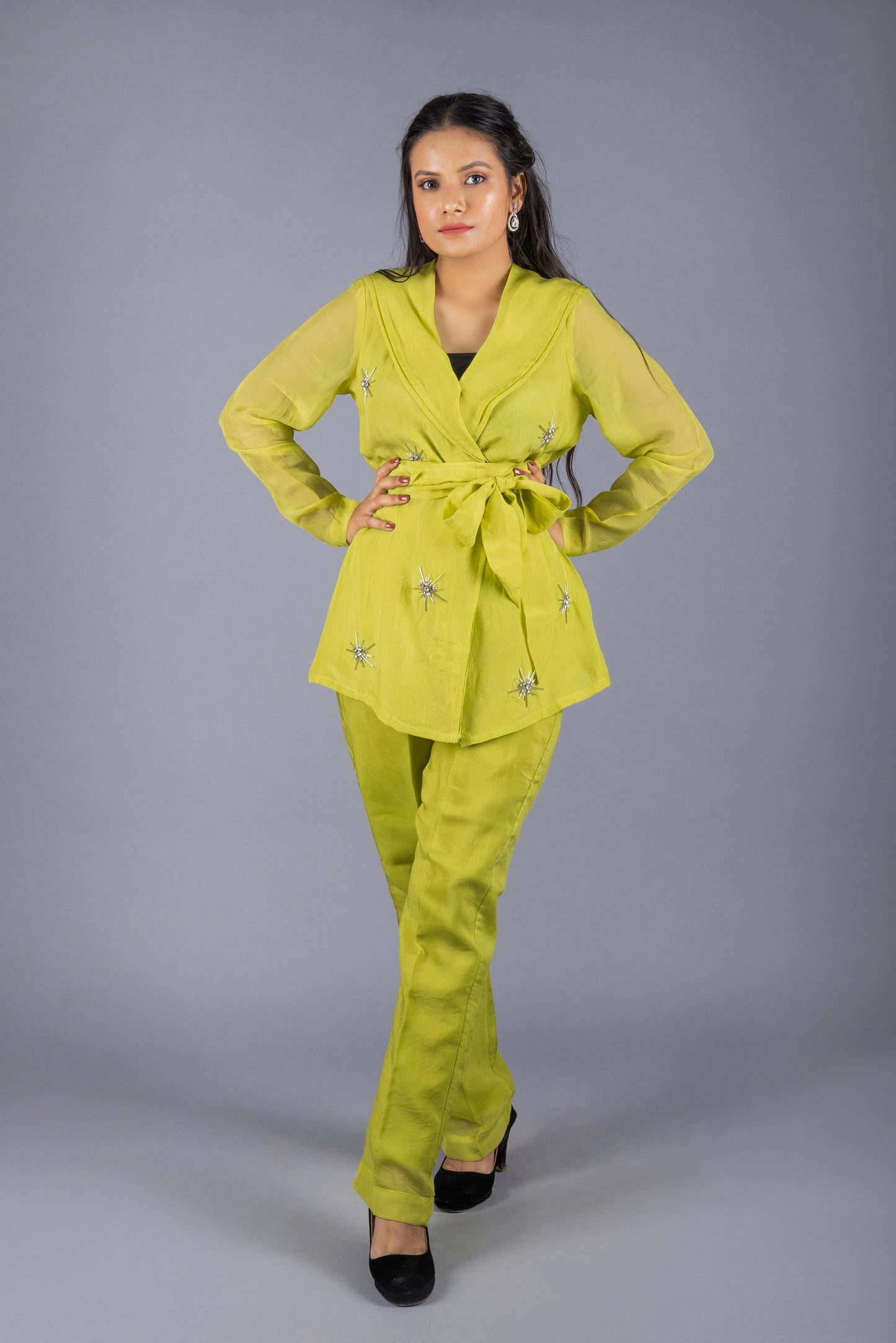 Vegas Parrot Green Embroidered Co-ord Set
