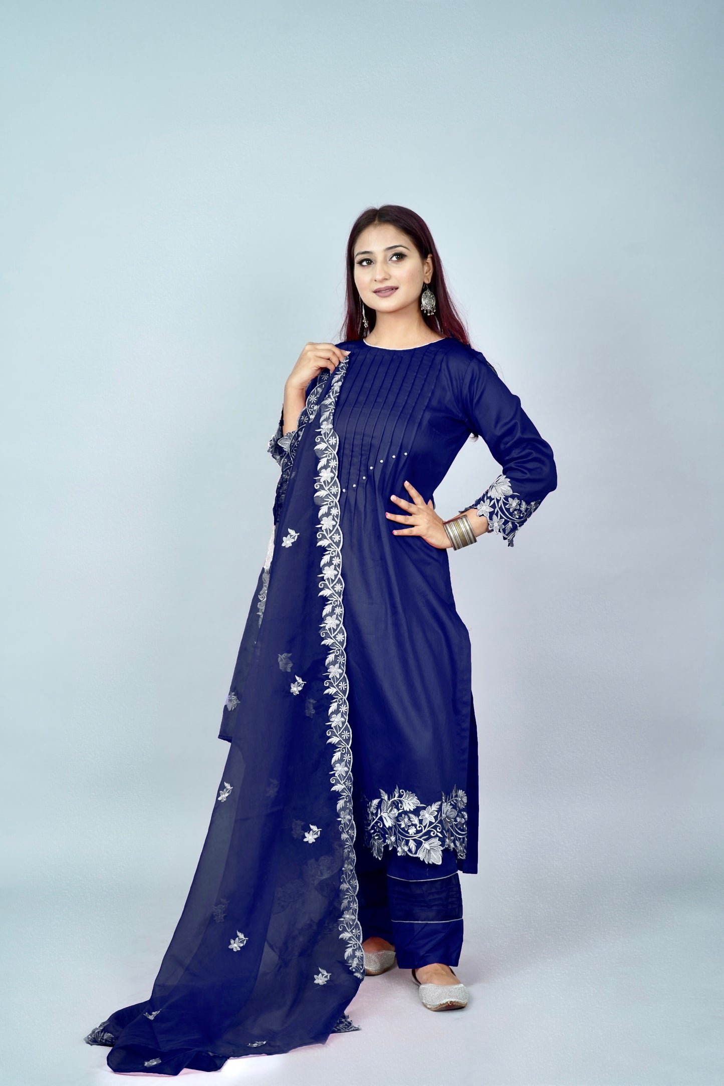 Navy Cutwork Embroidered Suit Set